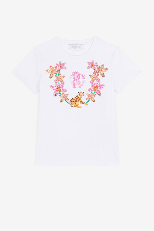 JU T-shirt fleuri à logo imprimé Blanc QJT658-JV025