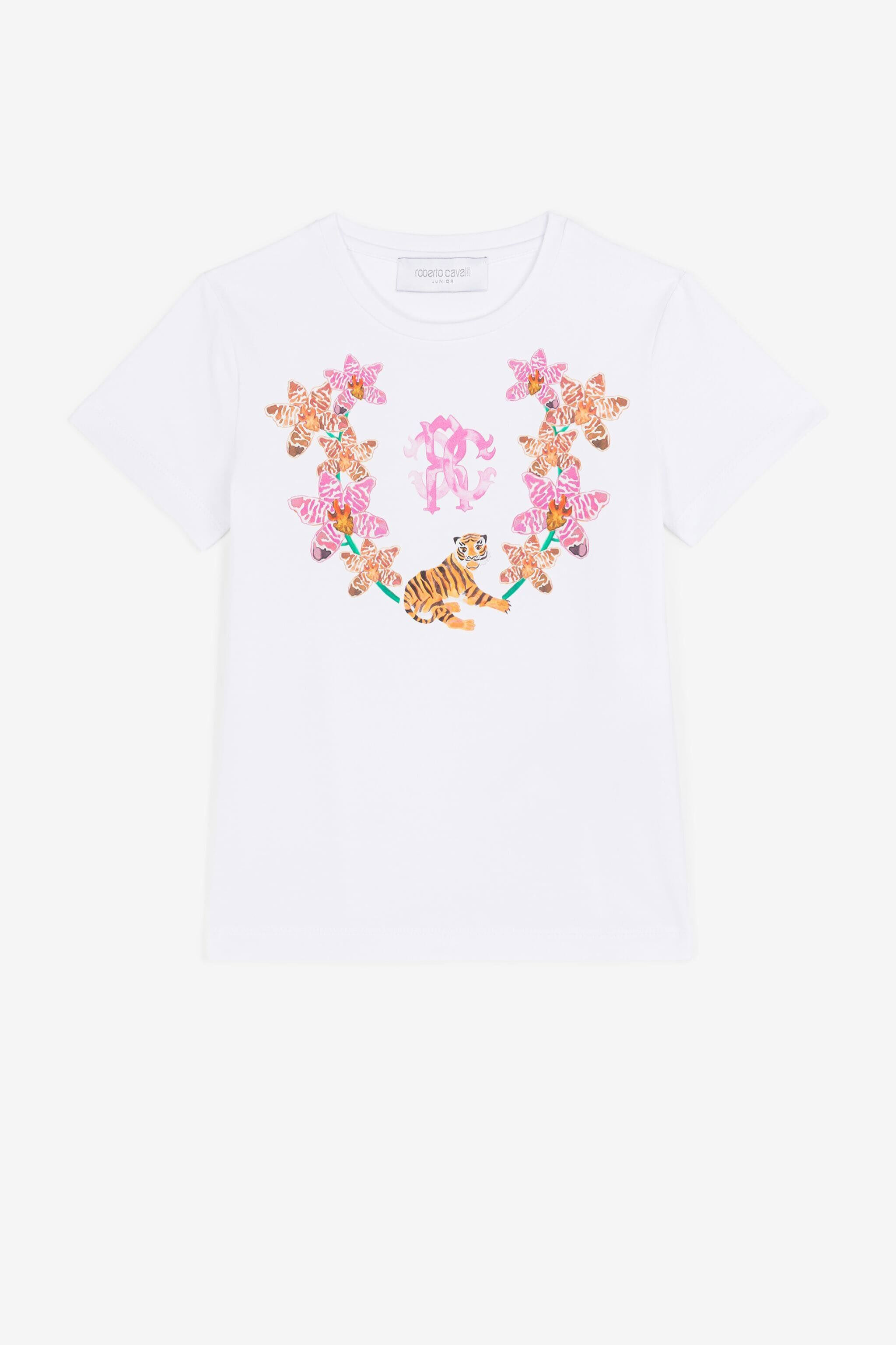 JU T-shirt fleuri à logo imprimé Blanc QJT658-JV025