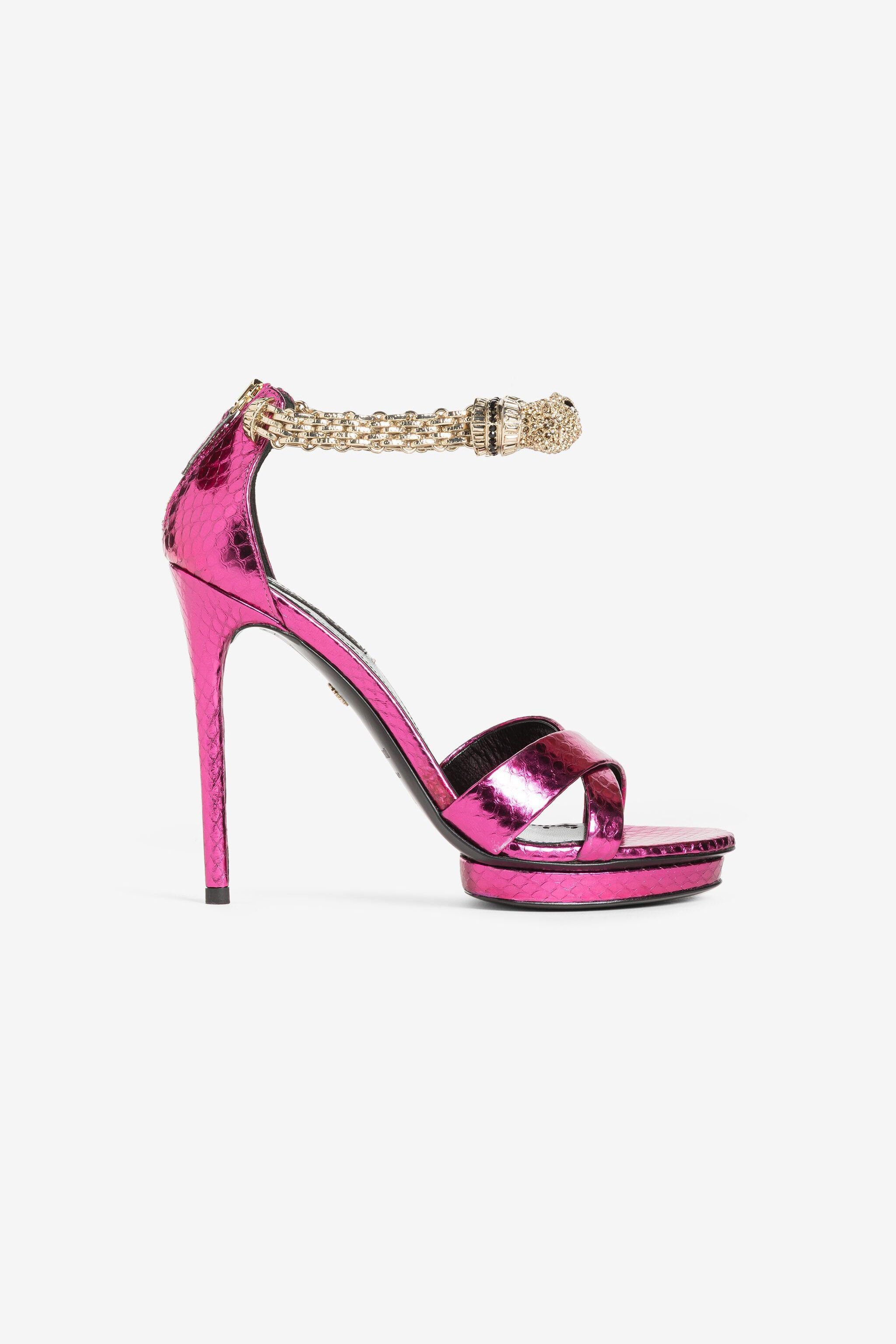 RC Crystal-Embellished Panther Head Sandals Purple OQS032-PA001