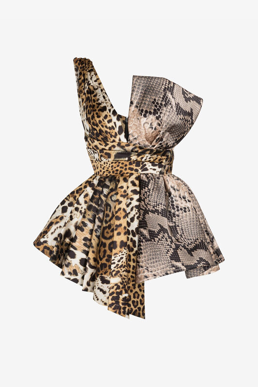 RC Leopard-print flared mini dress Light Brown QWT114-SWG34