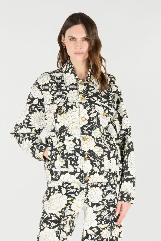 RC Denim Jacket with Flowers Black/White VQJ420-DAP71