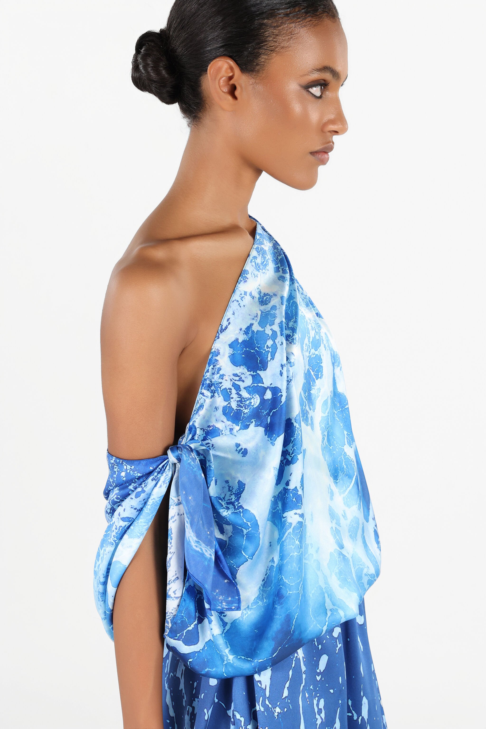 RC One-Shoulder Stretto di Messina Dress Blue UWT127-RYN94
