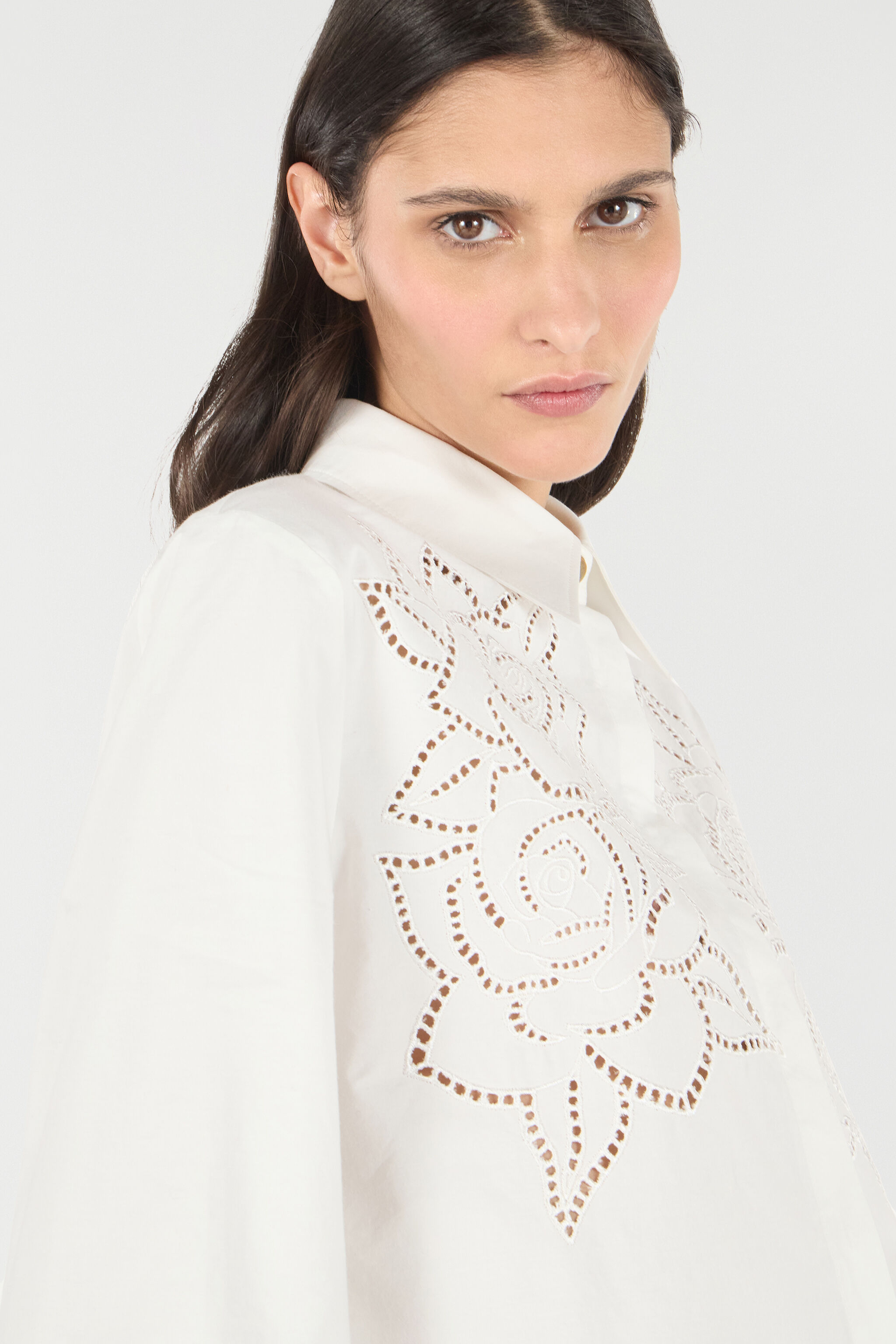 RC Camicia Con Motivo Rose Traforate Bianco UKR708-CH033