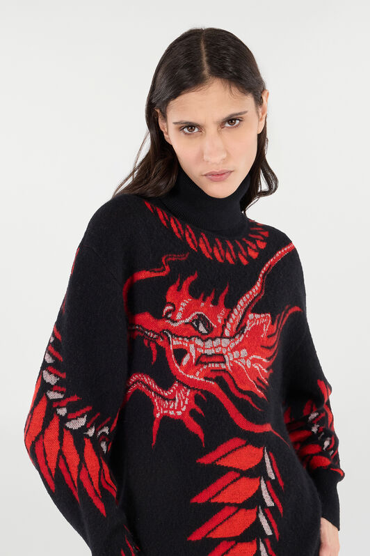 RC Long Sweater with Motif and Dragon RC Long Sweater with Motif and Dragon Black/Red VQM618-MPC02