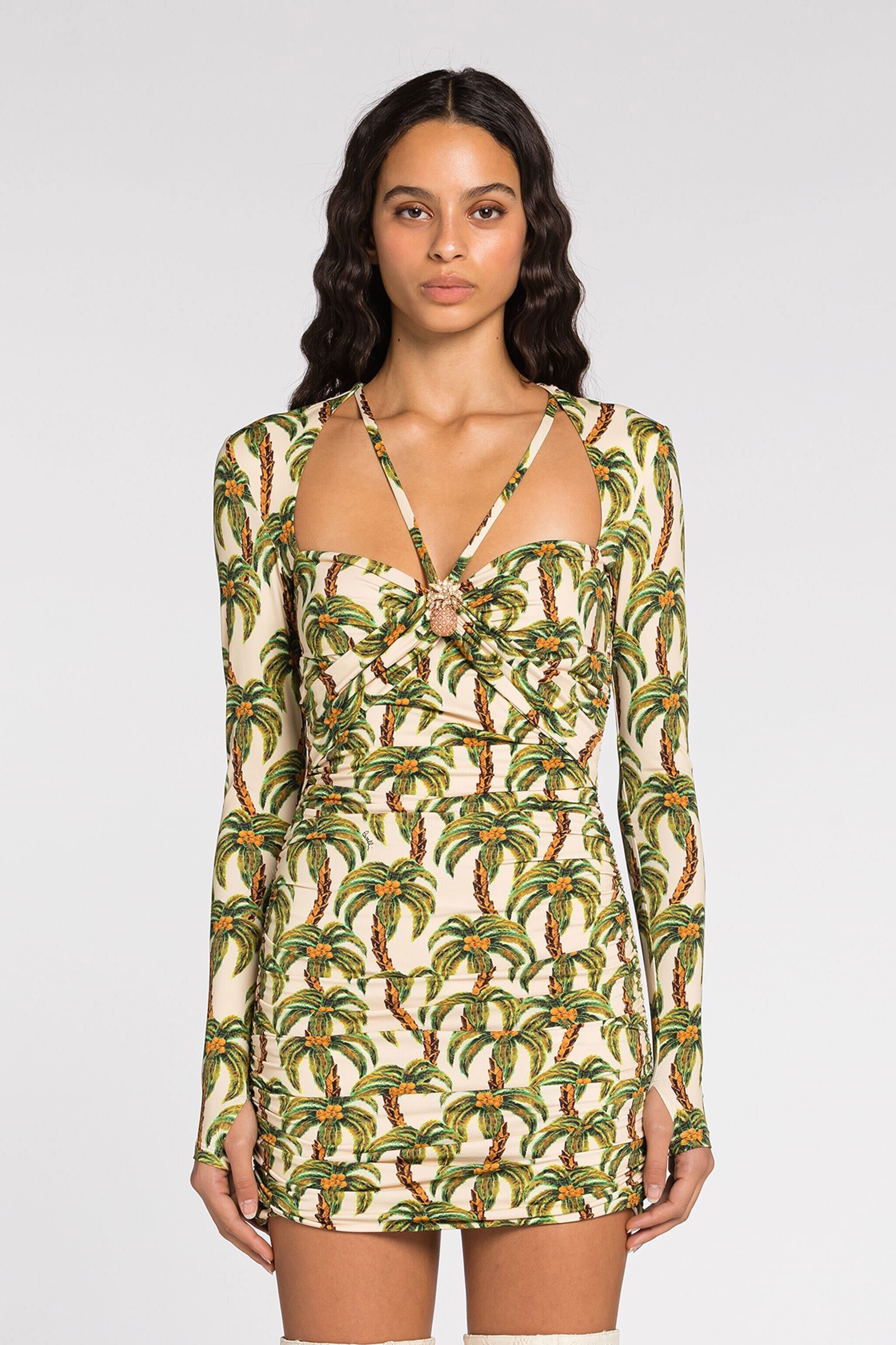 RC Palm tree-print mini dress Light green QWT155-LNG41