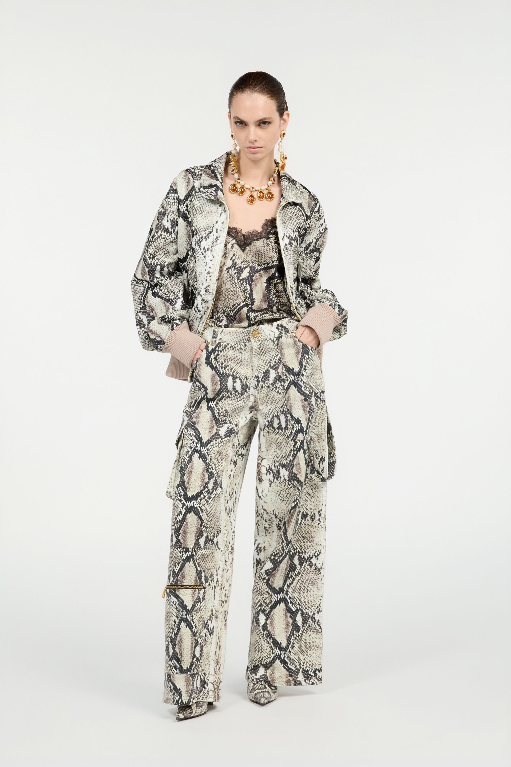 RC Rock Cargo Jeans With Python Print Light Brown VWJ250-DAQ75