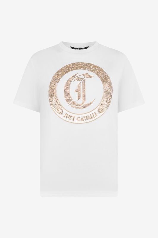 JC T-Shirt in Weiß mit Logo und Nieten WHITE/GOLD VFT180-VF303