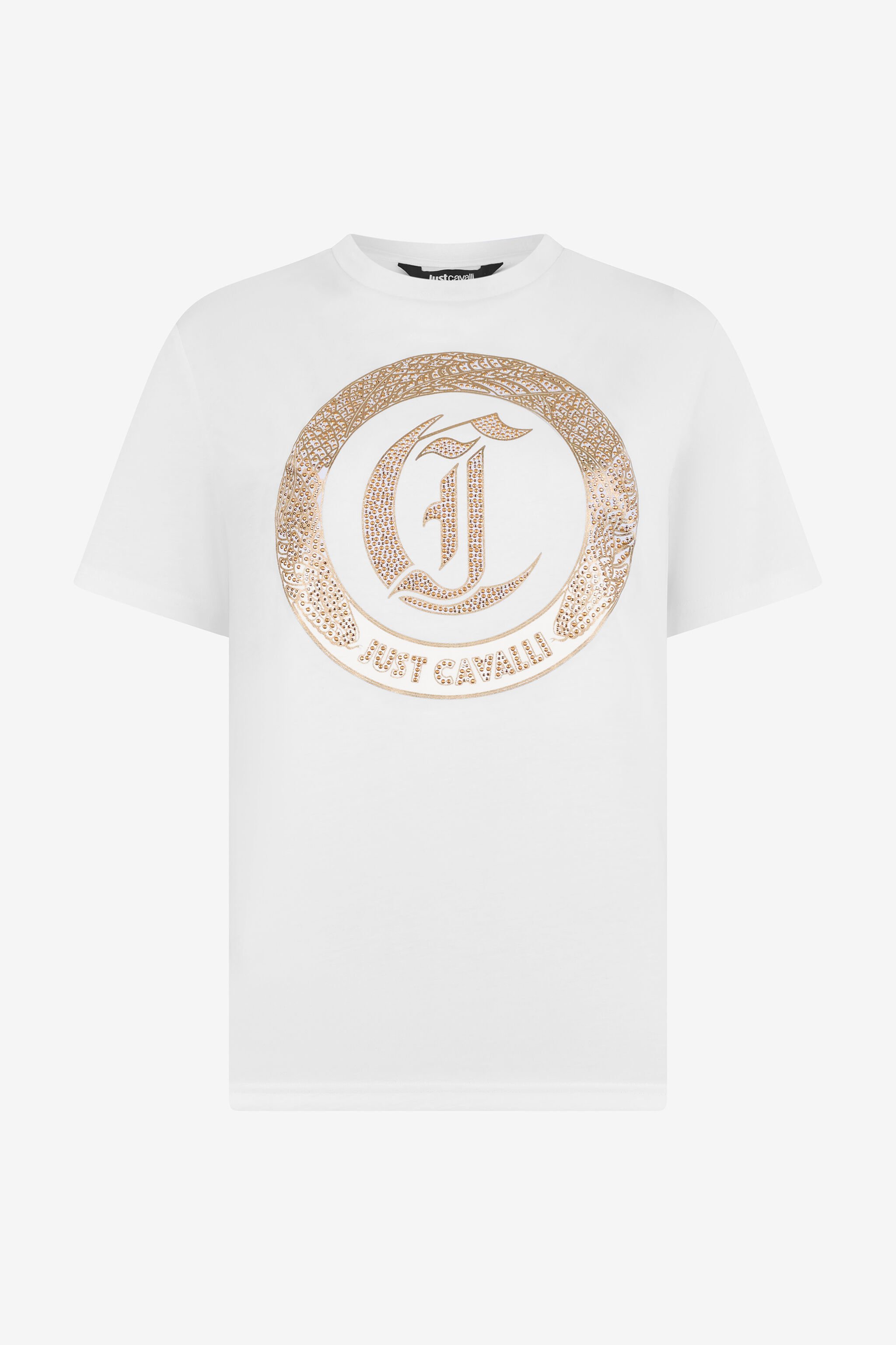 JC T-Shirt in Weiß mit Logo und Nieten WHITE/GOLD VFT180-VF303