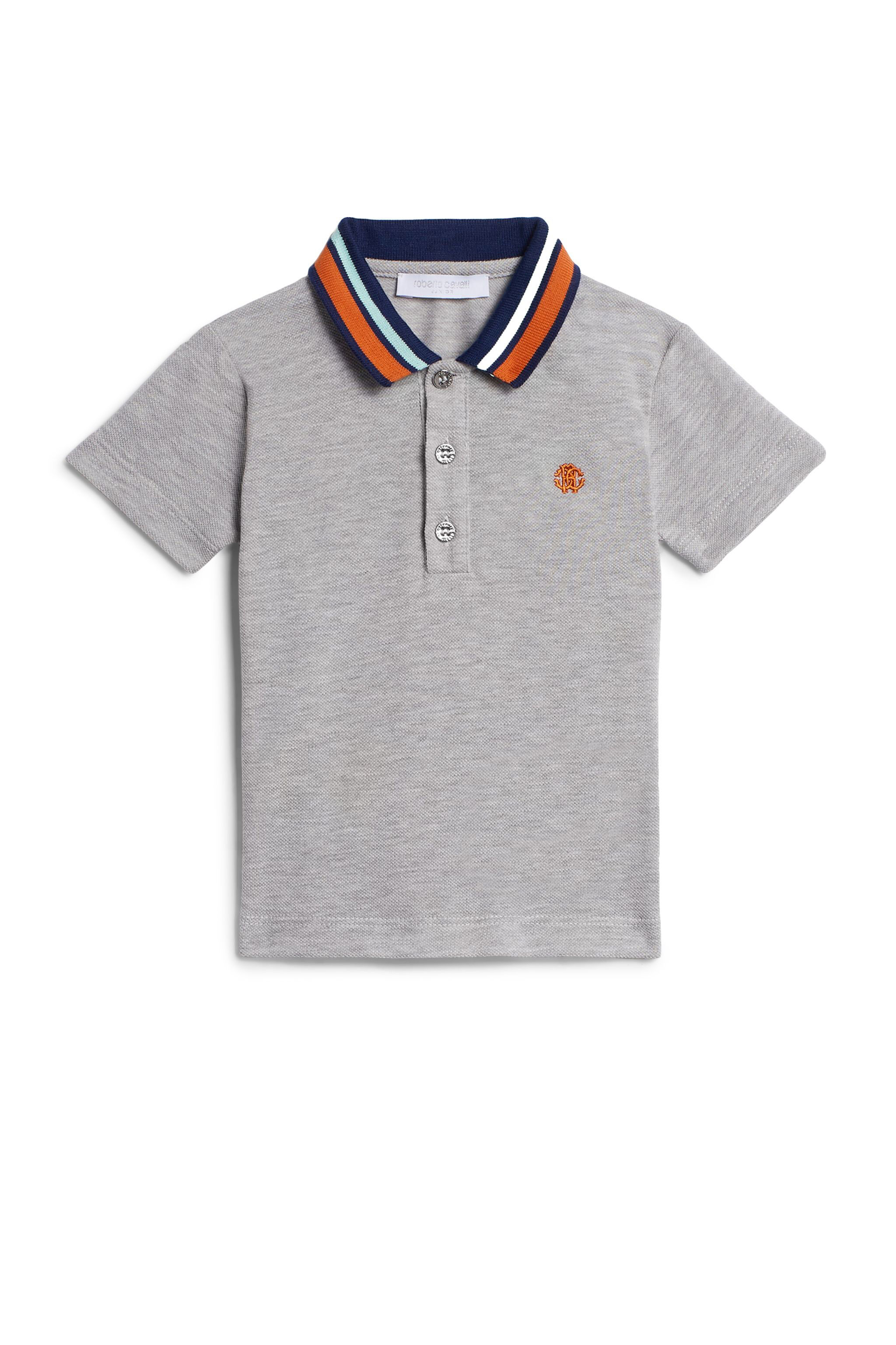 JU Grey stripe collar polo shirt GREY MELANGE IJT669-KB015