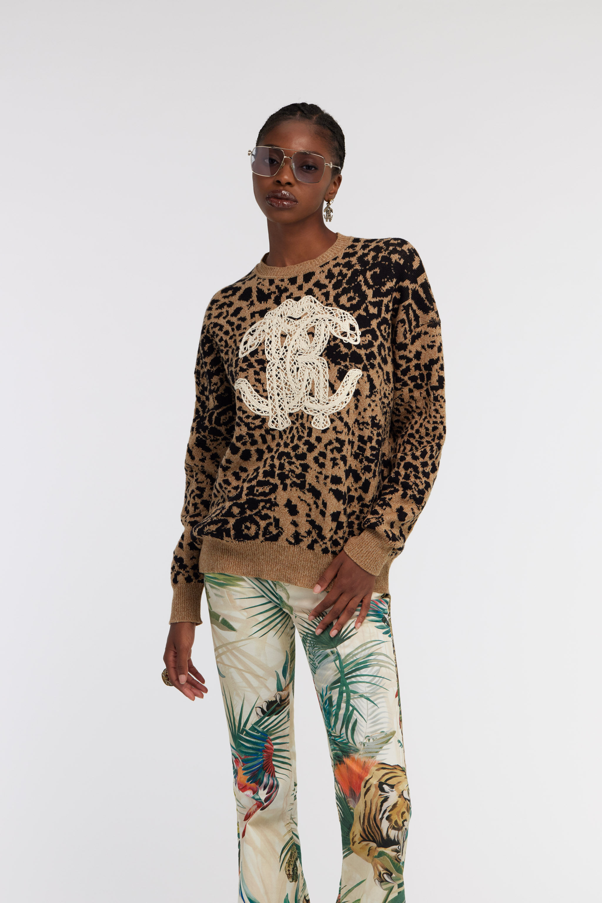 RC Sweater with Monogram RC and Jaguar Skin print Brown SKM605-MQ033