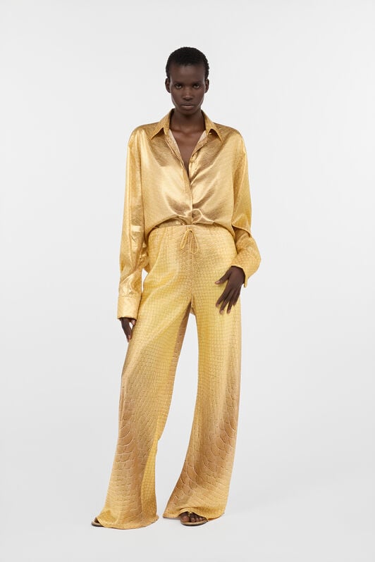 RC Wide-Leg Silk Pants with Beige and Sand Scale Print BEIGE/SAND WWT201-RYS31