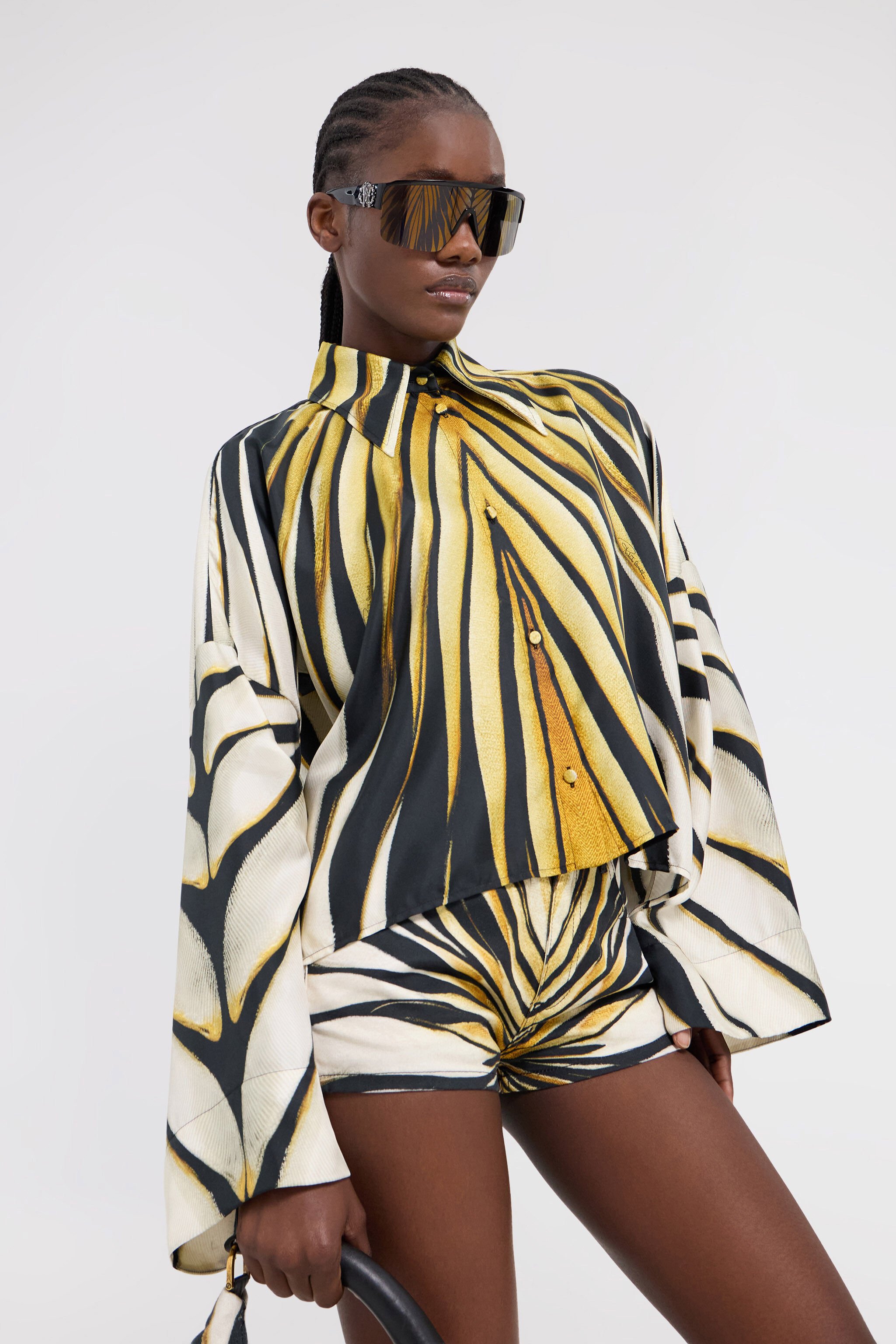 RC Ray Of Gold Print Silk Shirt Gold TKT700-4QM33
