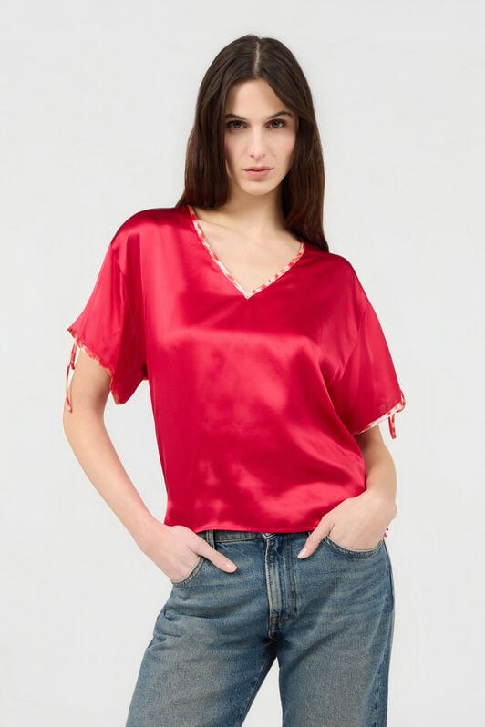 RC Red Silk Tie-Shoulder Top CHERRY SOT60E-SE005