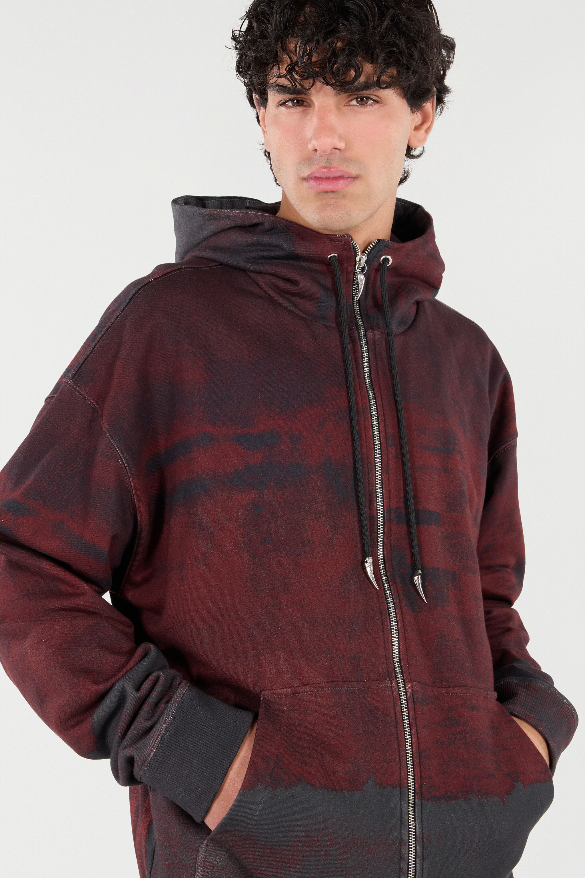 RC Hooded Zip-Up Sweatshirt Negro/Rojo VNT69D-FOP69