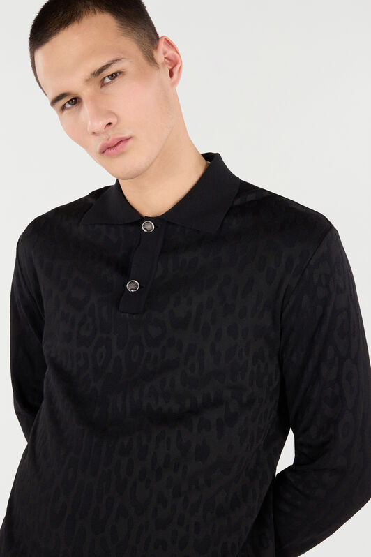 RC Long-Sleeve Knit Polo Shirt with Jaguar Skin RC Long-Sleeve Knit Polo Shirt with Jaguar Skin Black VRM641-MQ028