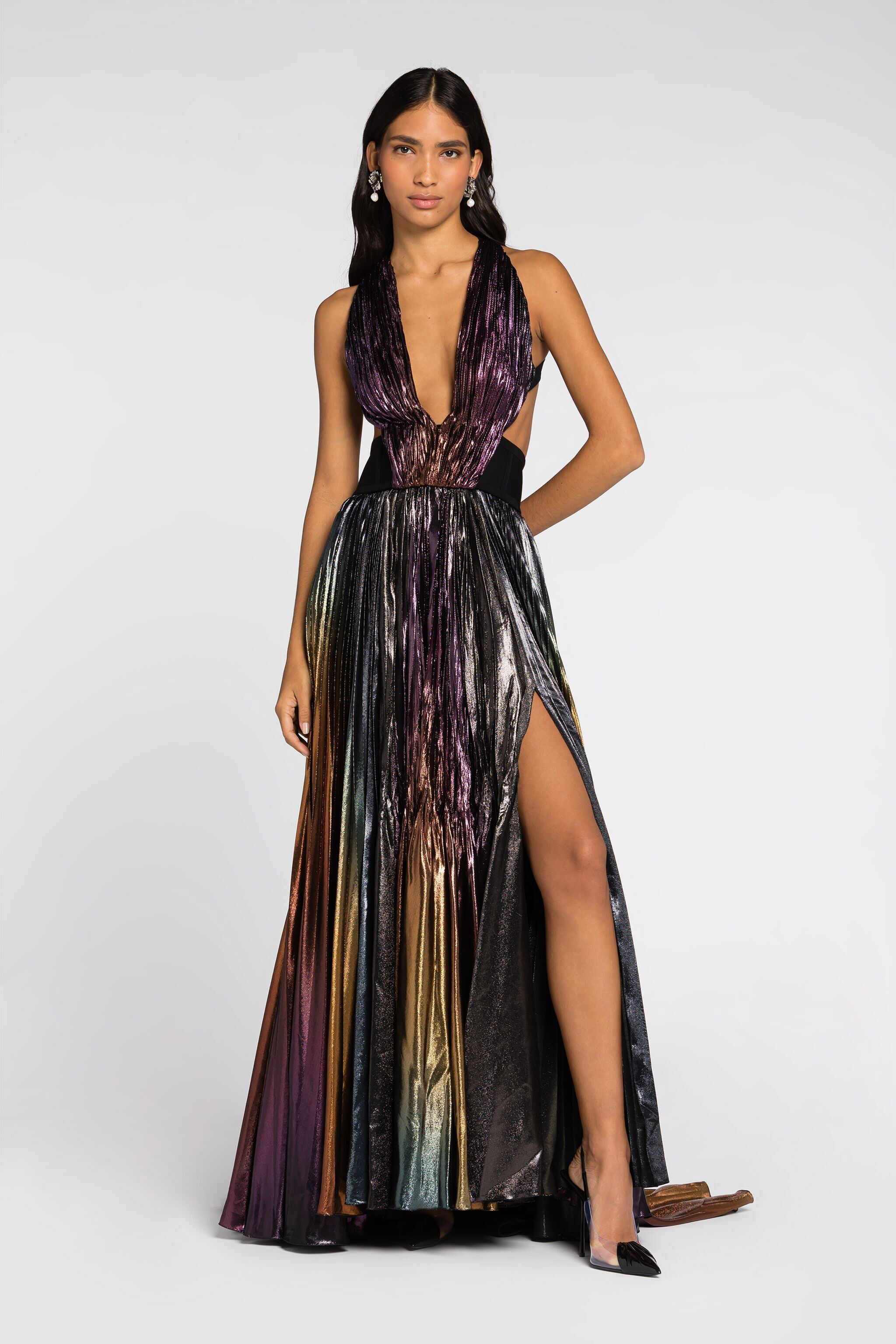 RC Metallic Pleated Maxi Dress MULTICOLOR PQT100-RJ026