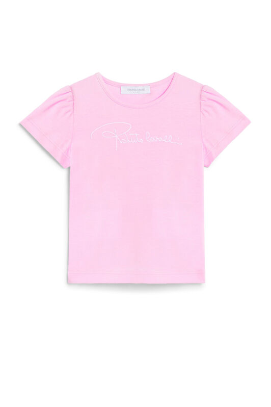 JU Pink logo embroidered T-shirt PINK MIST/WHITE IJT636-JV025