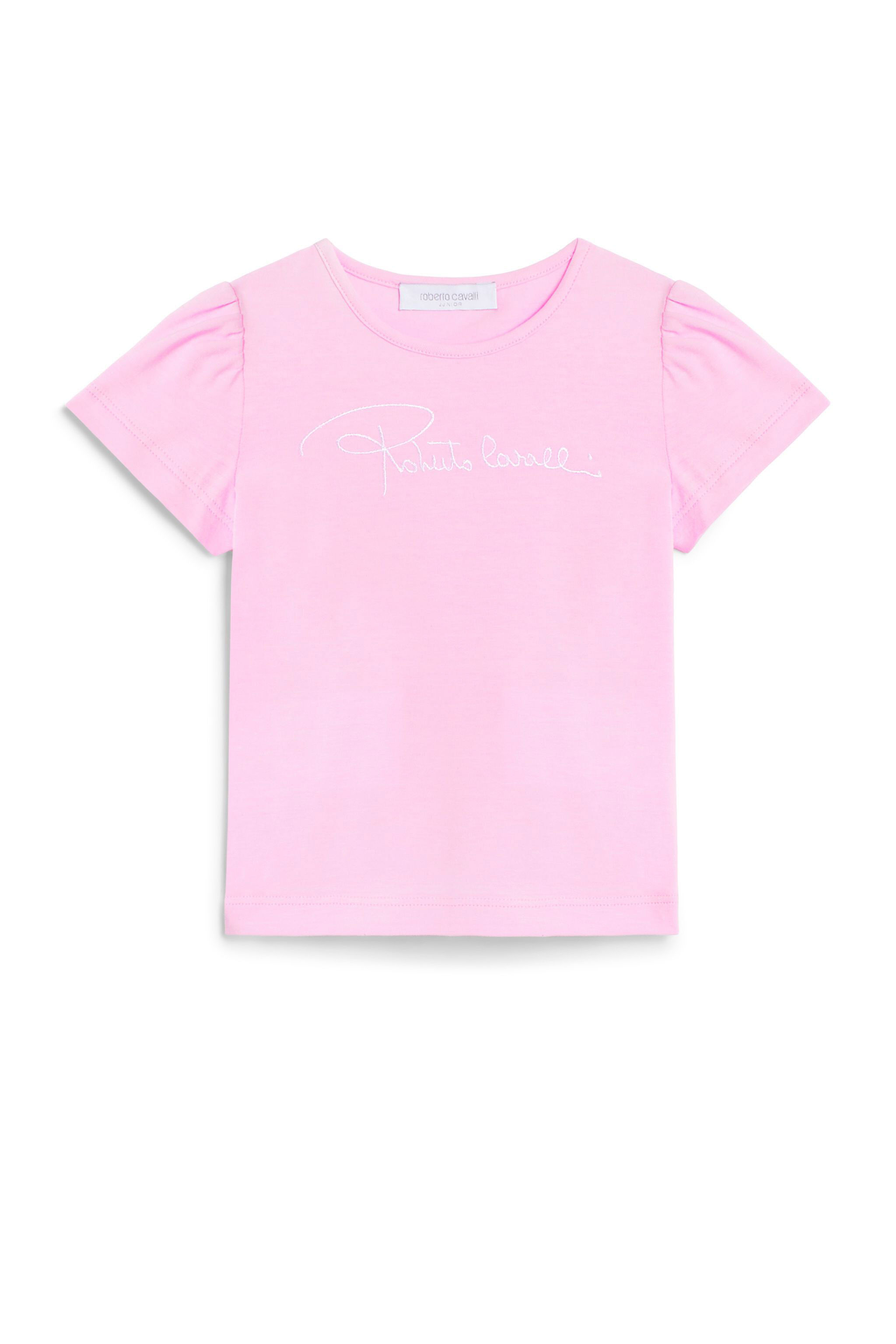 JU Pink logo embroidered T-shirt PINK MIST/WHITE IJT636-JV025