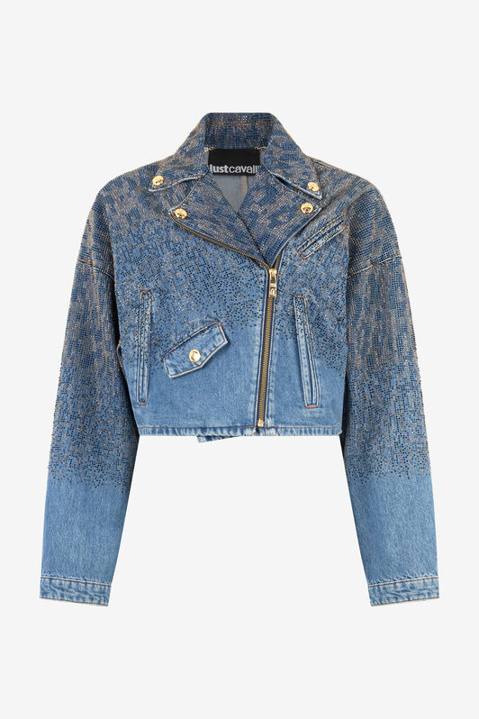 JC Cropped Denim Jacket With Rhinestones Light blue UFT195-UF261