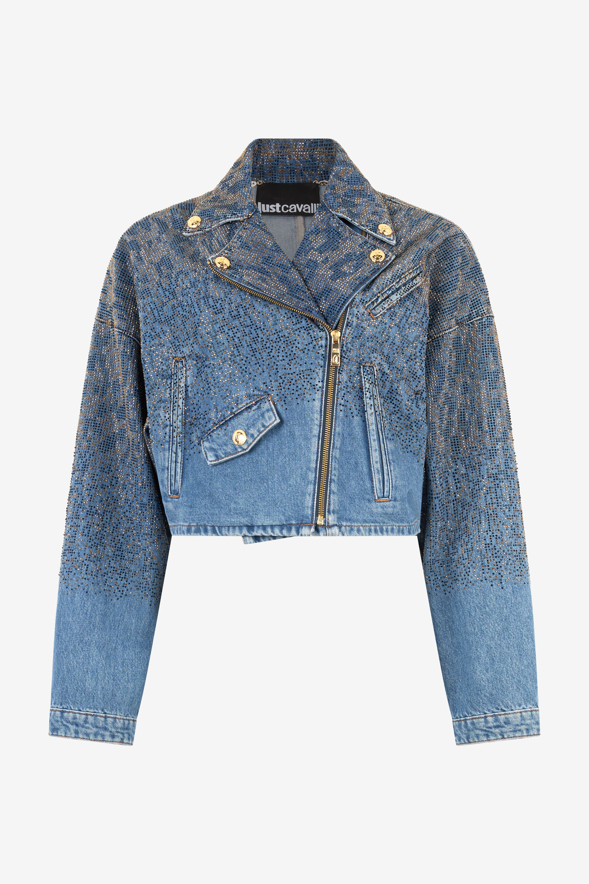 JC Cropped Denim Jacket With Rhinestones Light blue UFT195-UF261