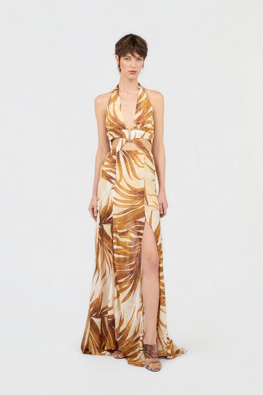 JC Golden Palm Print Maxi Dress DAFFODIL WFT305-WF703