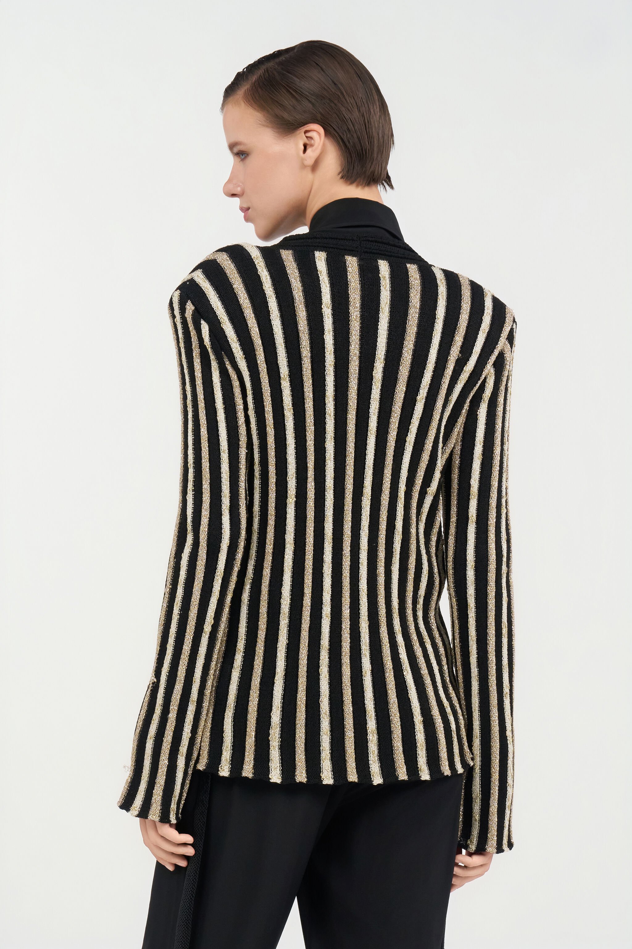RC Cardigan with Laminated Stripes RC Cardigan with Laminated Stripes BLACK/GOLD WKM906-MO010