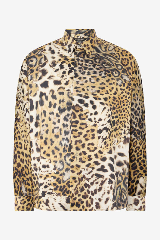 RC Silk Shirt with Animalier Prints Light brown VRT710-OZG34