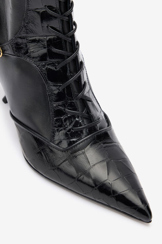 RC Lace-Up Ankle Boots in Crocodile-Effect Black VKS025-PN214