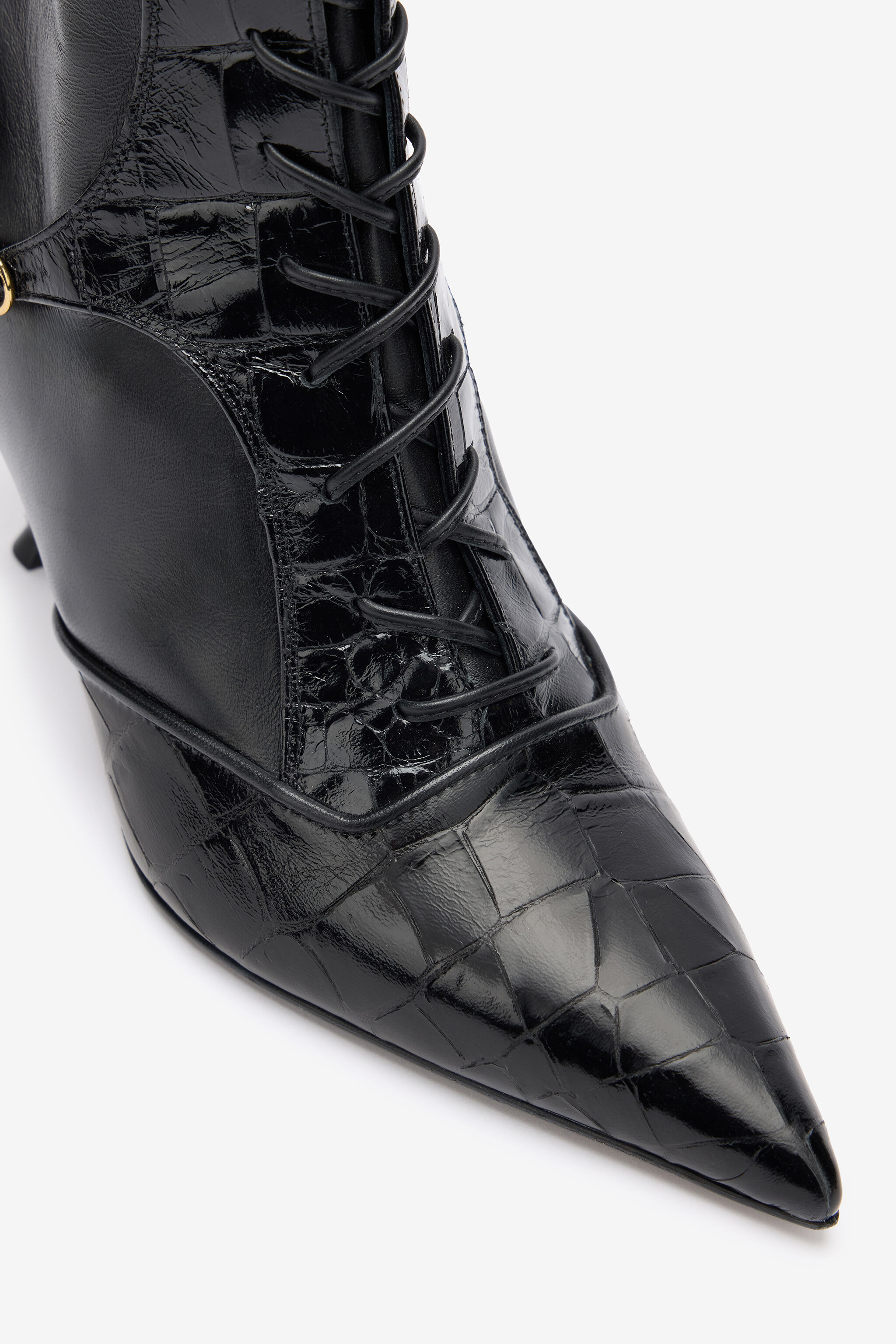 RC Lace-Up Ankle Boots in Crocodile-Effect Black VKS025-PN214