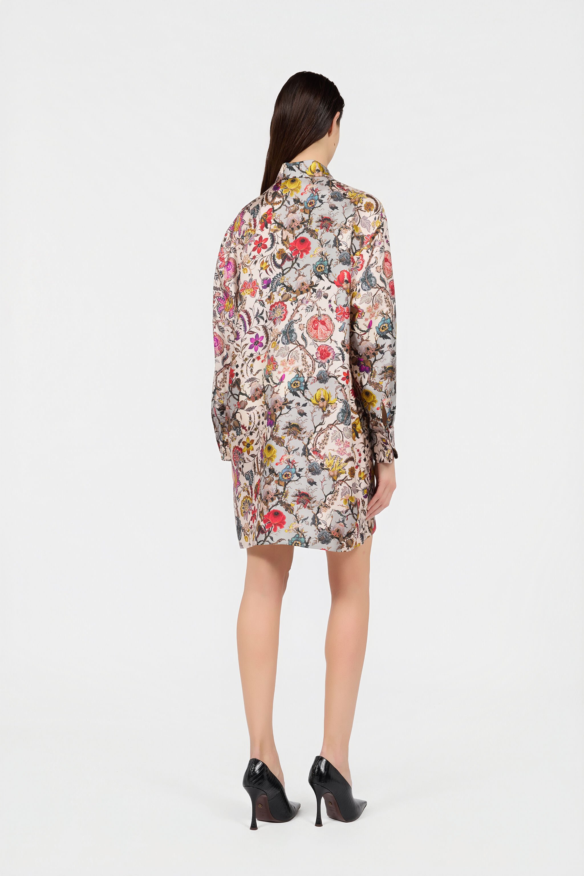 RC Seiden-Hemdblusenkleid mit Florentine Flowers Print BEIGE WQT160-OZR29