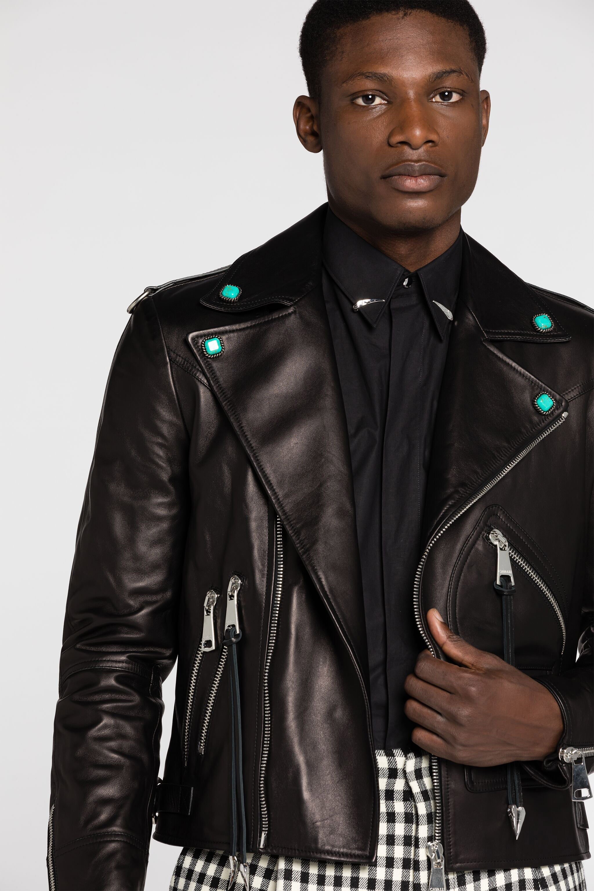 RC Embellished Leather Biker Jacket Black RRP803-PFF01