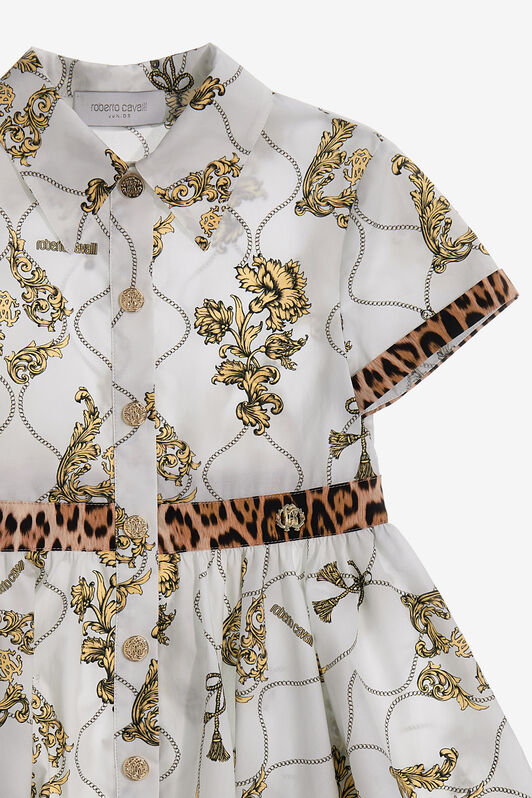 JU Dress With Arabesque Print And Jaguar Skin Inserts Milky white SJT114-4FI69