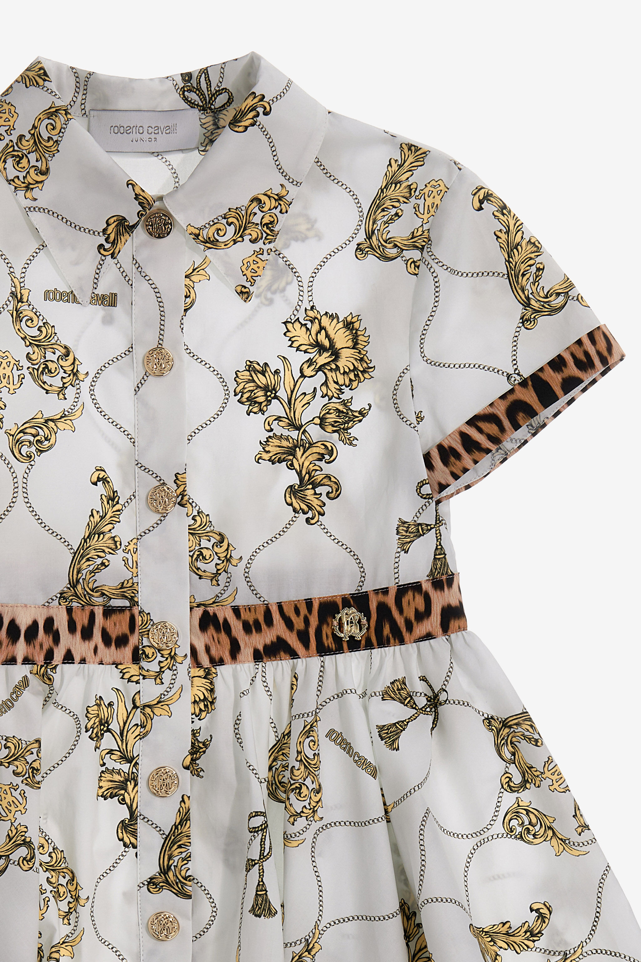 JU Dress With Arabesque Print And Jaguar Skin Inserts Milky white SJT114-4FI69