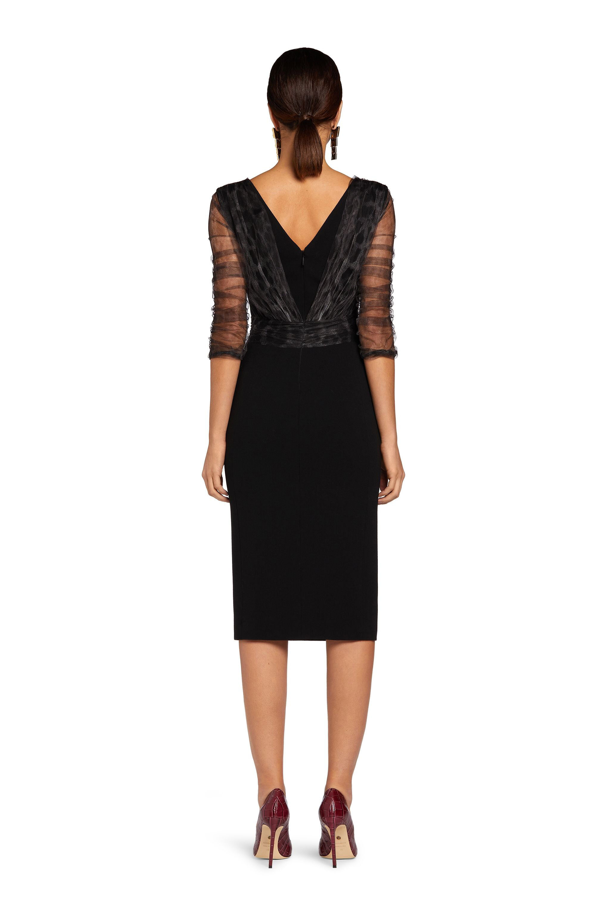 RC Sheer-overlay cocktail dress Negro LQT144-WB002