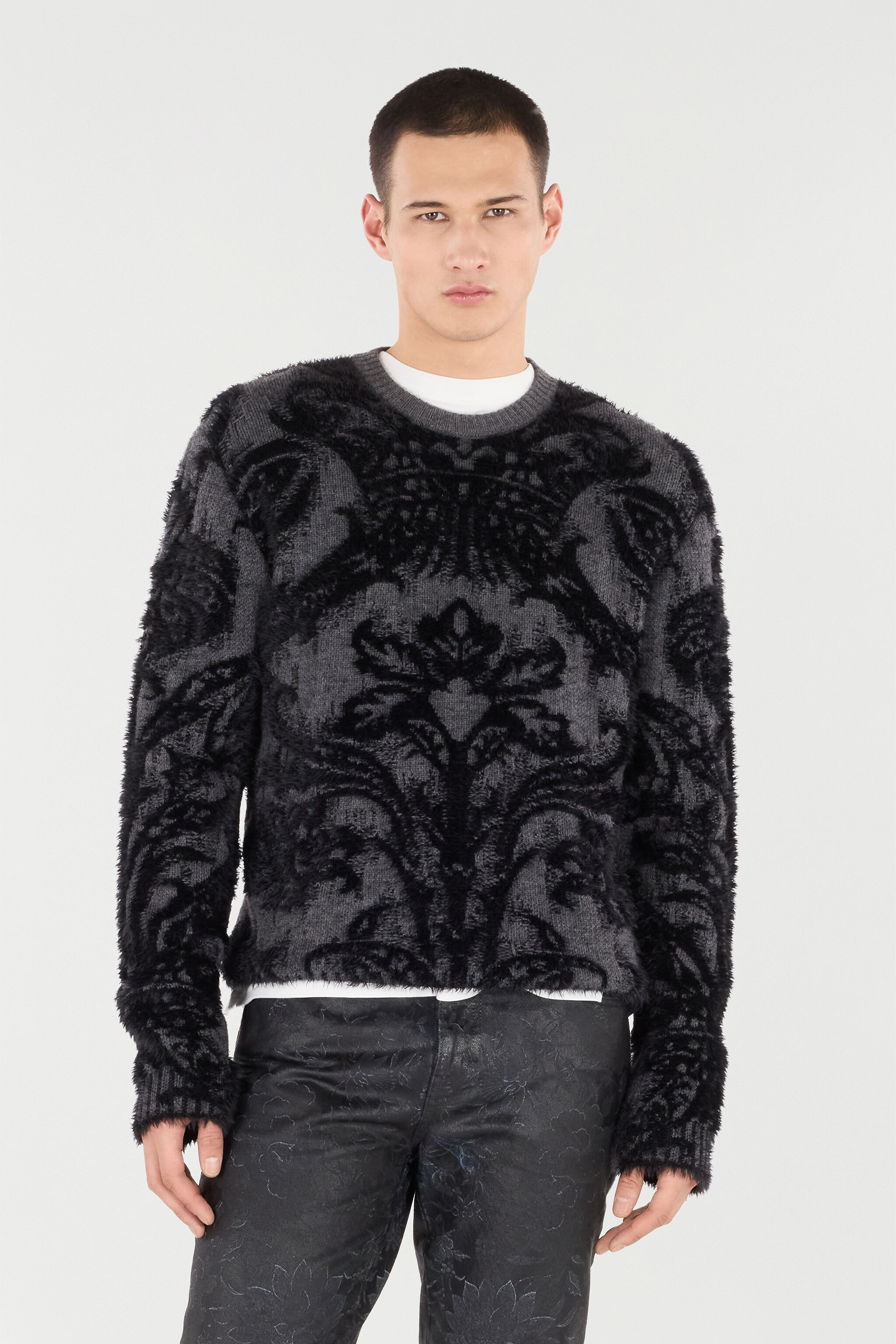 RC Plush Brocade Pattern Sweater Noir VNM605-MQ038