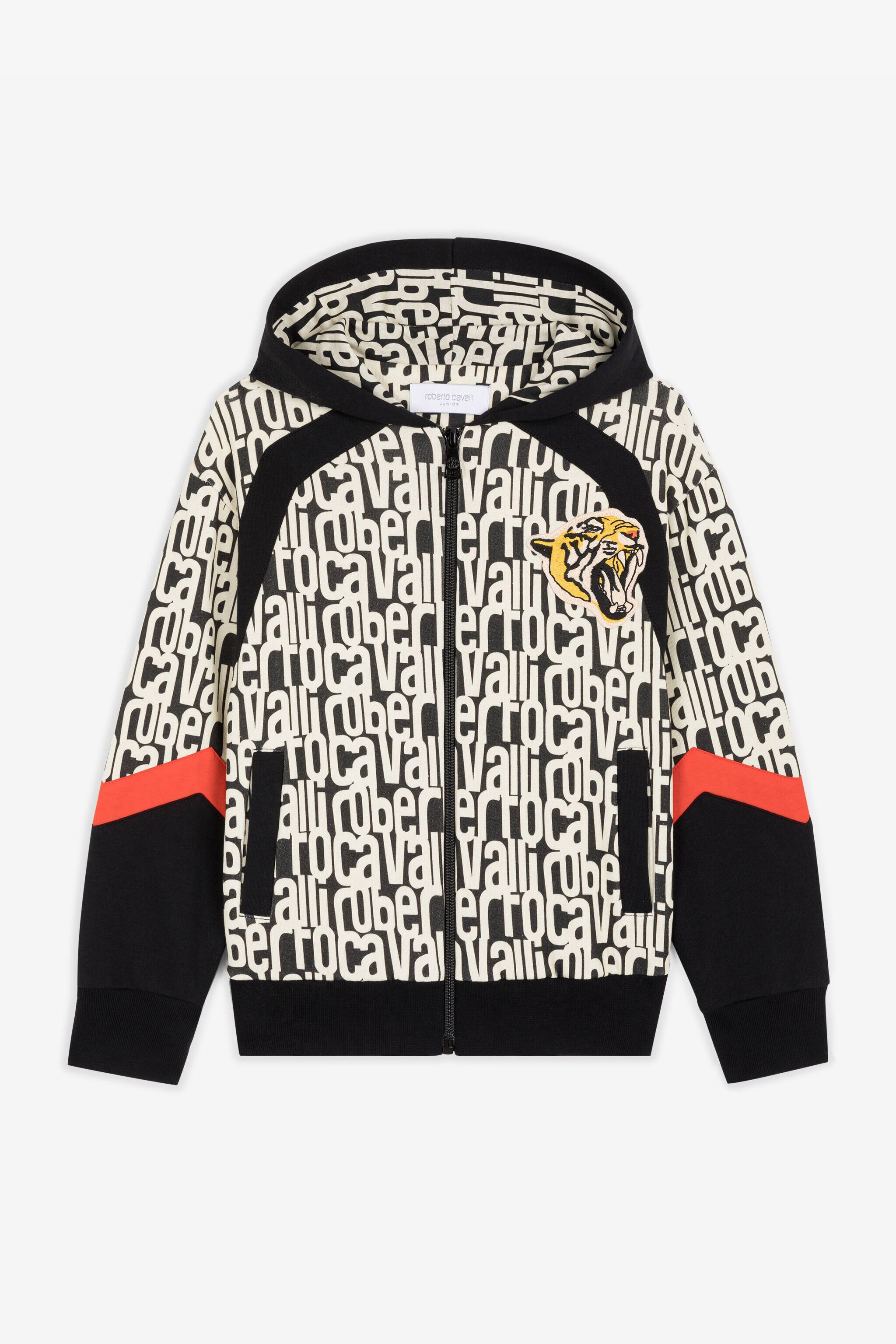 JU Logo-Print Cotton Hoodie Black/White RJT90N-5OH95