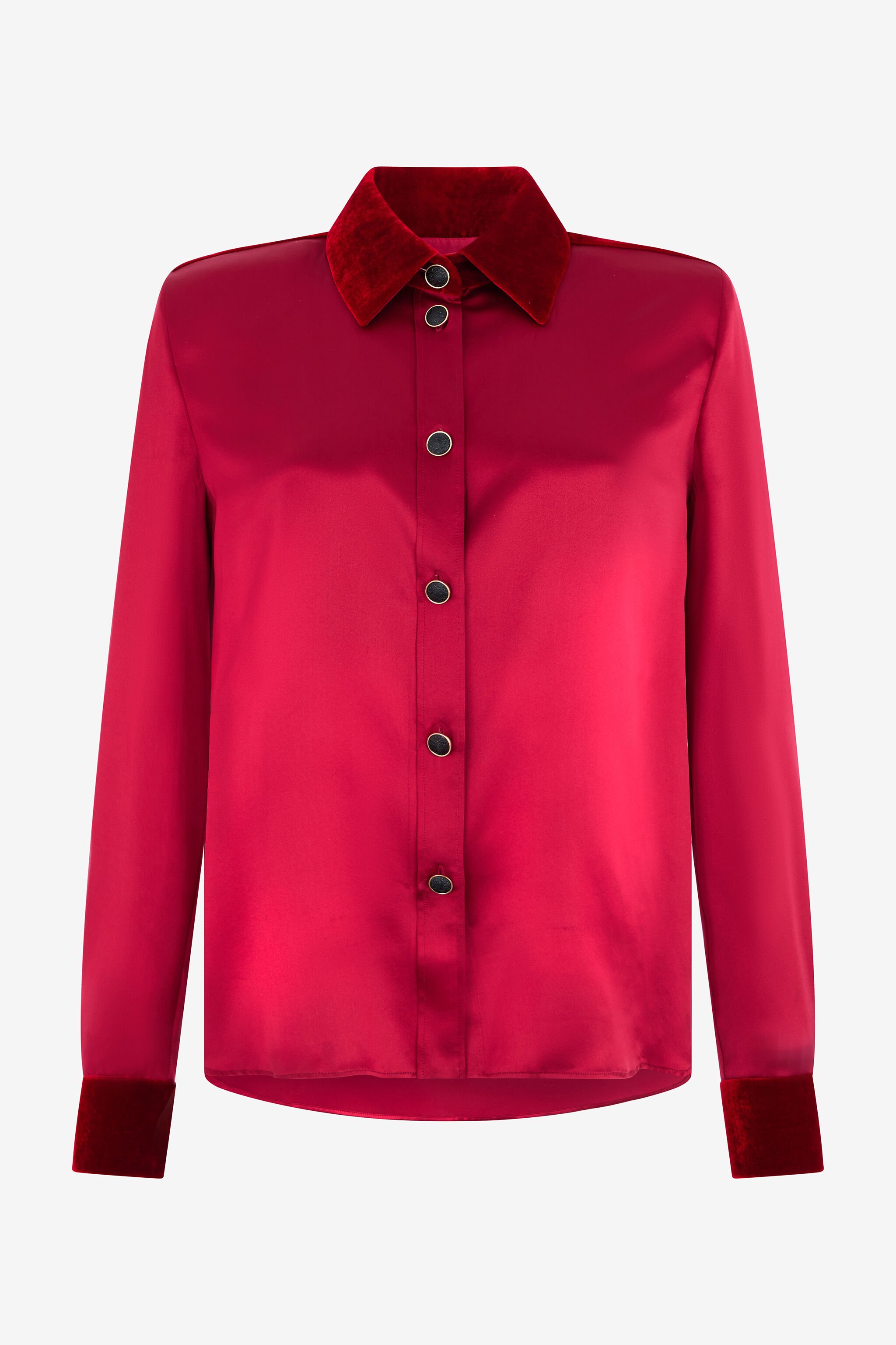 RC Dark Red Silk Shirt With Velvet Inserts Red VWT700-SE041