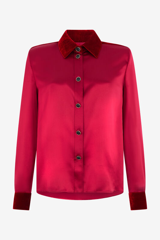 RC Dark Red Silk Shirt With Velvet Inserts RC Dark Red Silk Shirt With Velvet Inserts Red VWT700-SE041