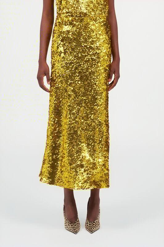RC Midi Skirt with Gold Sequins YELLOW WQT306-FT014