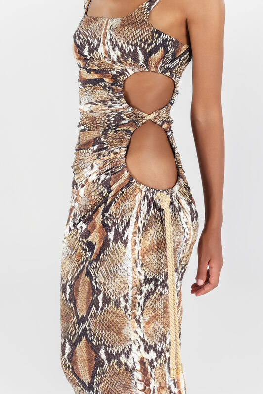 RC Python print midi dress Brown UWT137-LNN93