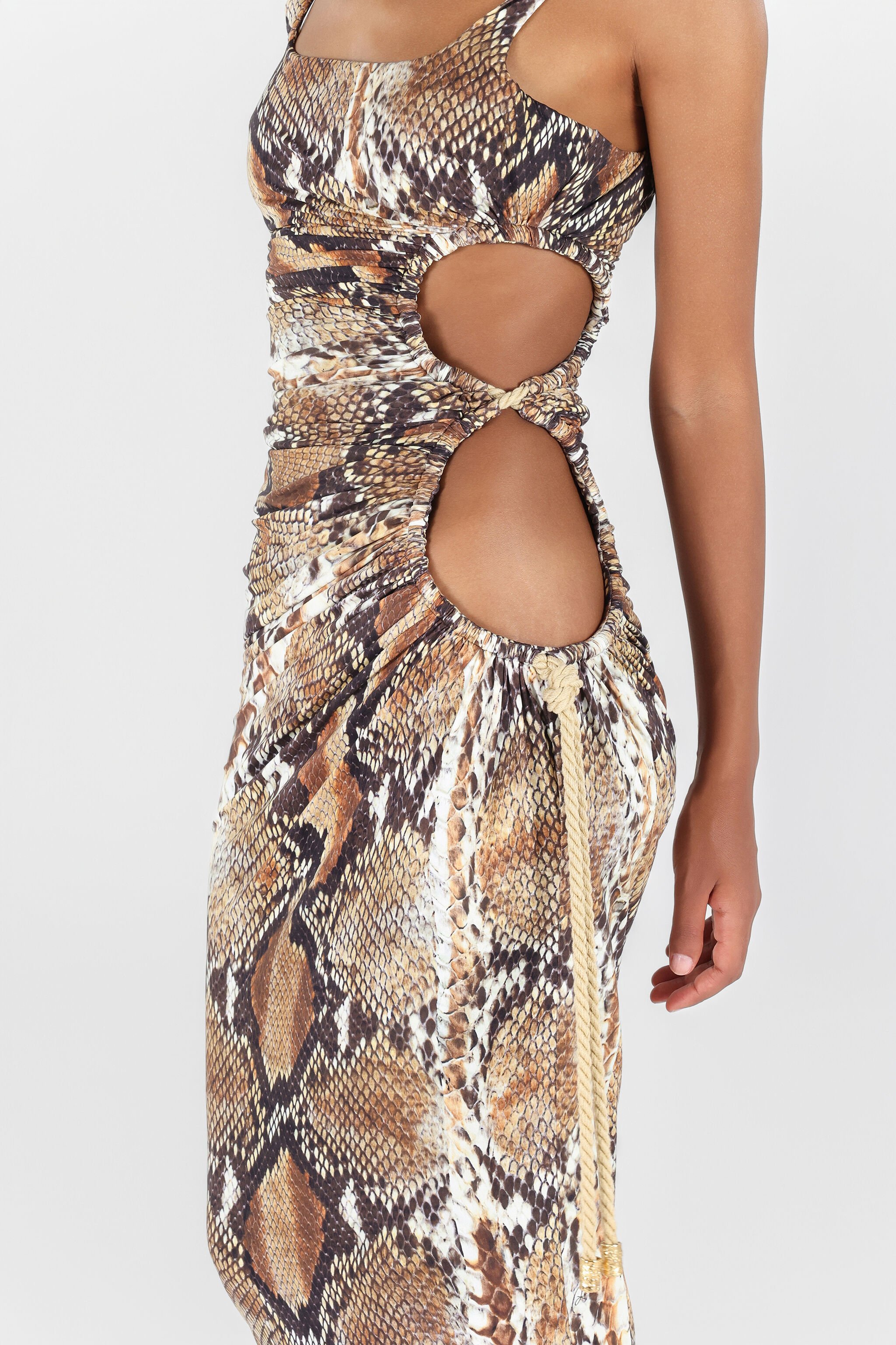RC Python print midi dress Brown UWT137-LNN93