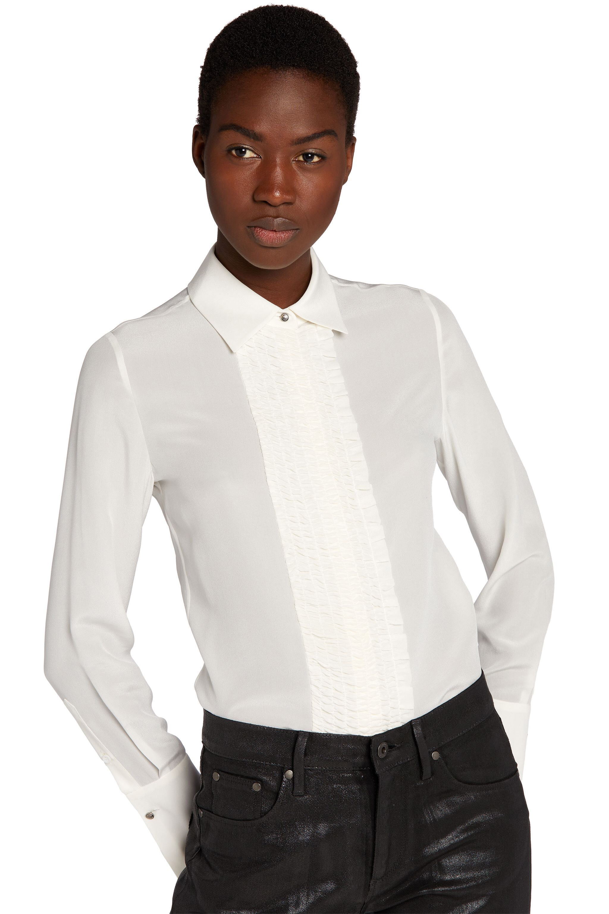 RC Smocked Silk Shirt WHITE IQT700-SY001