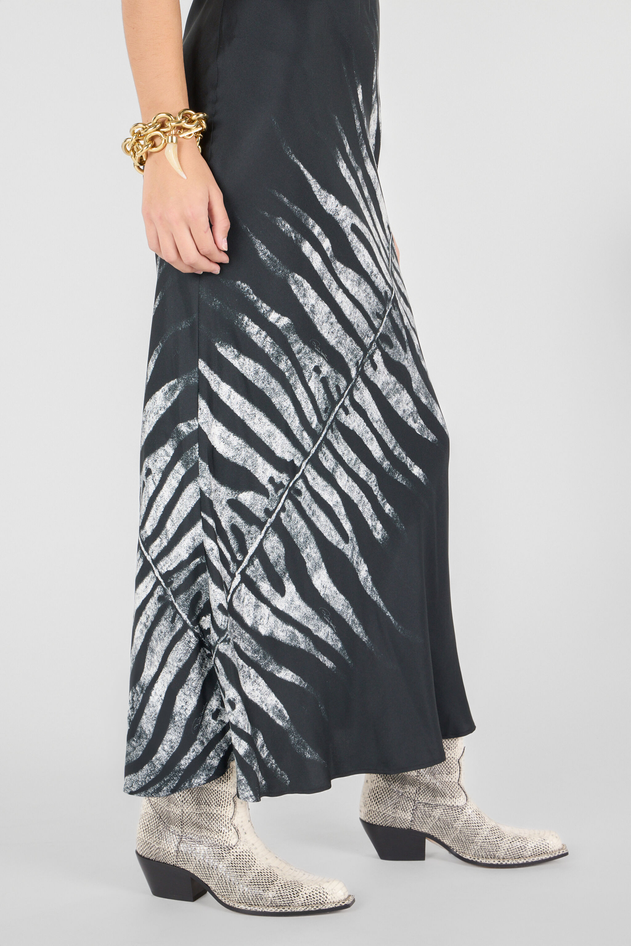 RC Langes Kleid Mit Print White Tigresse Schwarz/Weiß UKT142-4QN50