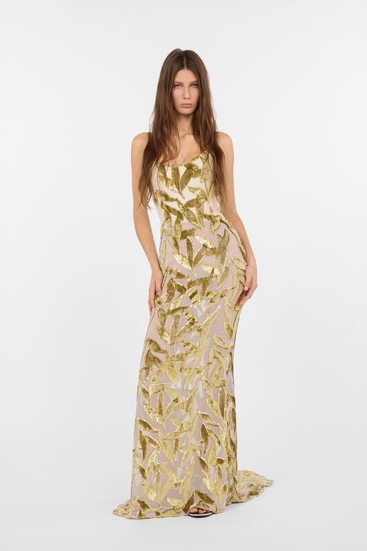 RC Abito Extralungo See-Through Avorio Con Motivo Foliage IVORY WWT130-FC007