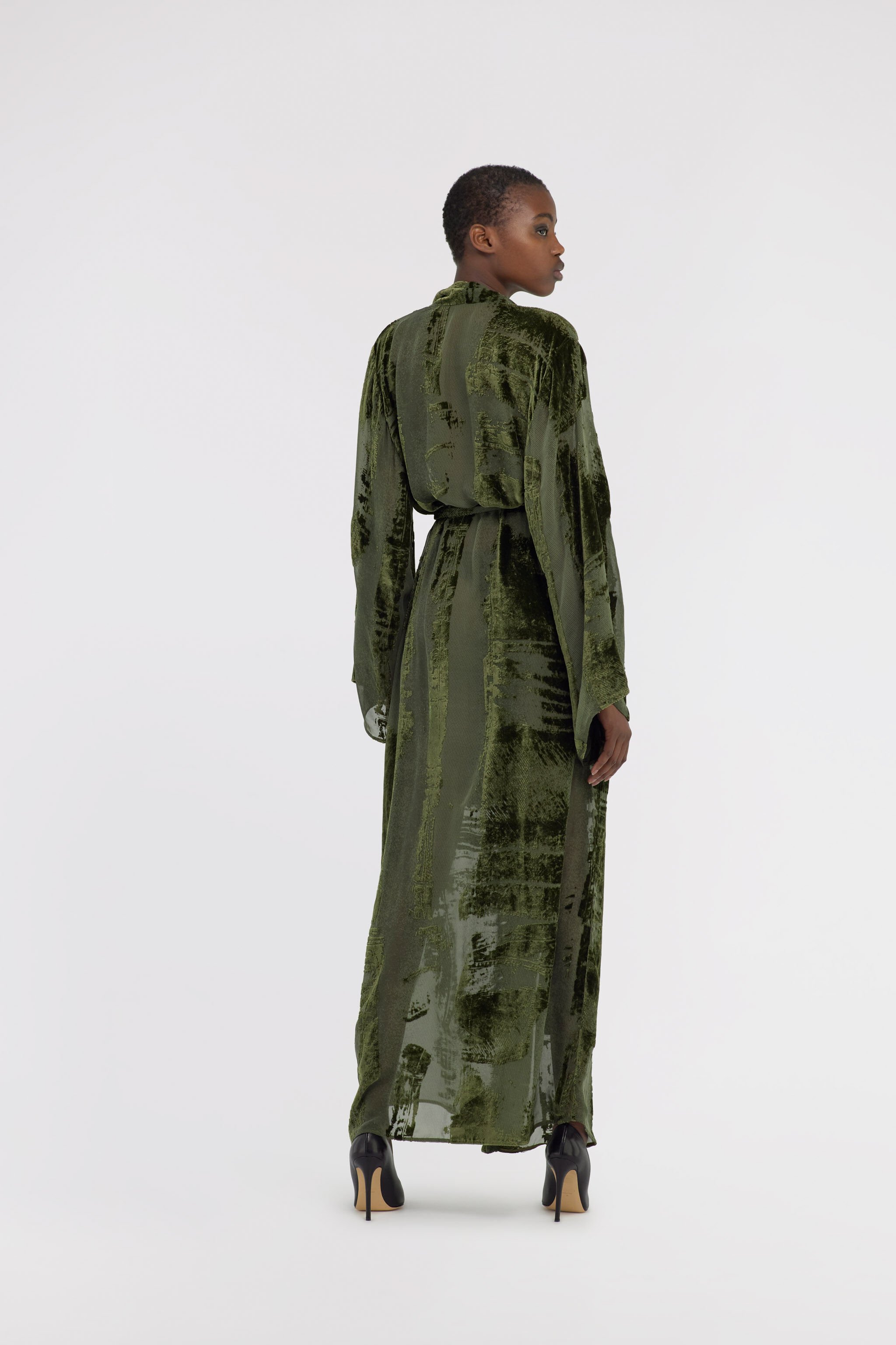 RC Dressing gown with devorè effect Dark green SKT504-VL041