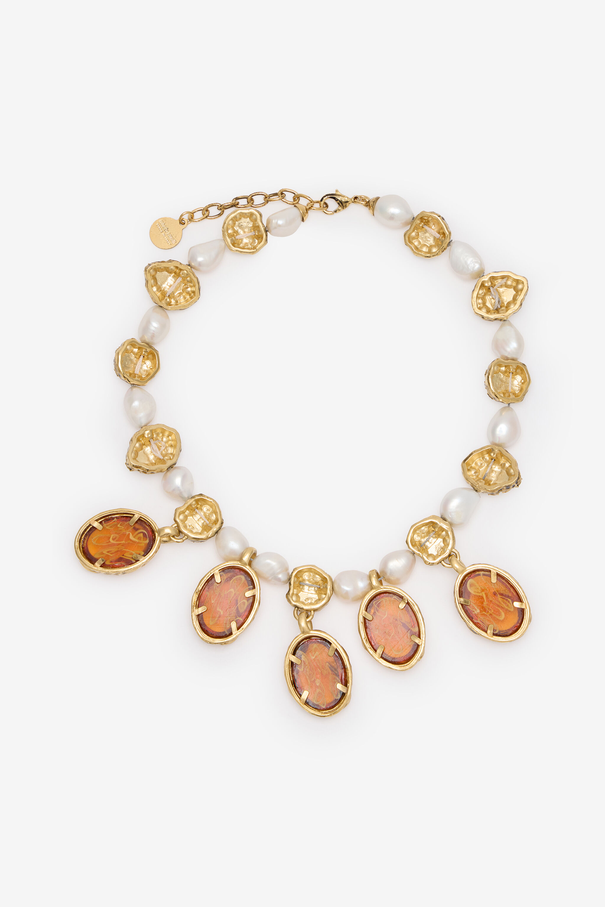 RC Necklace with Pearls and Amber-Effect Stones Gold VKG014-AM081