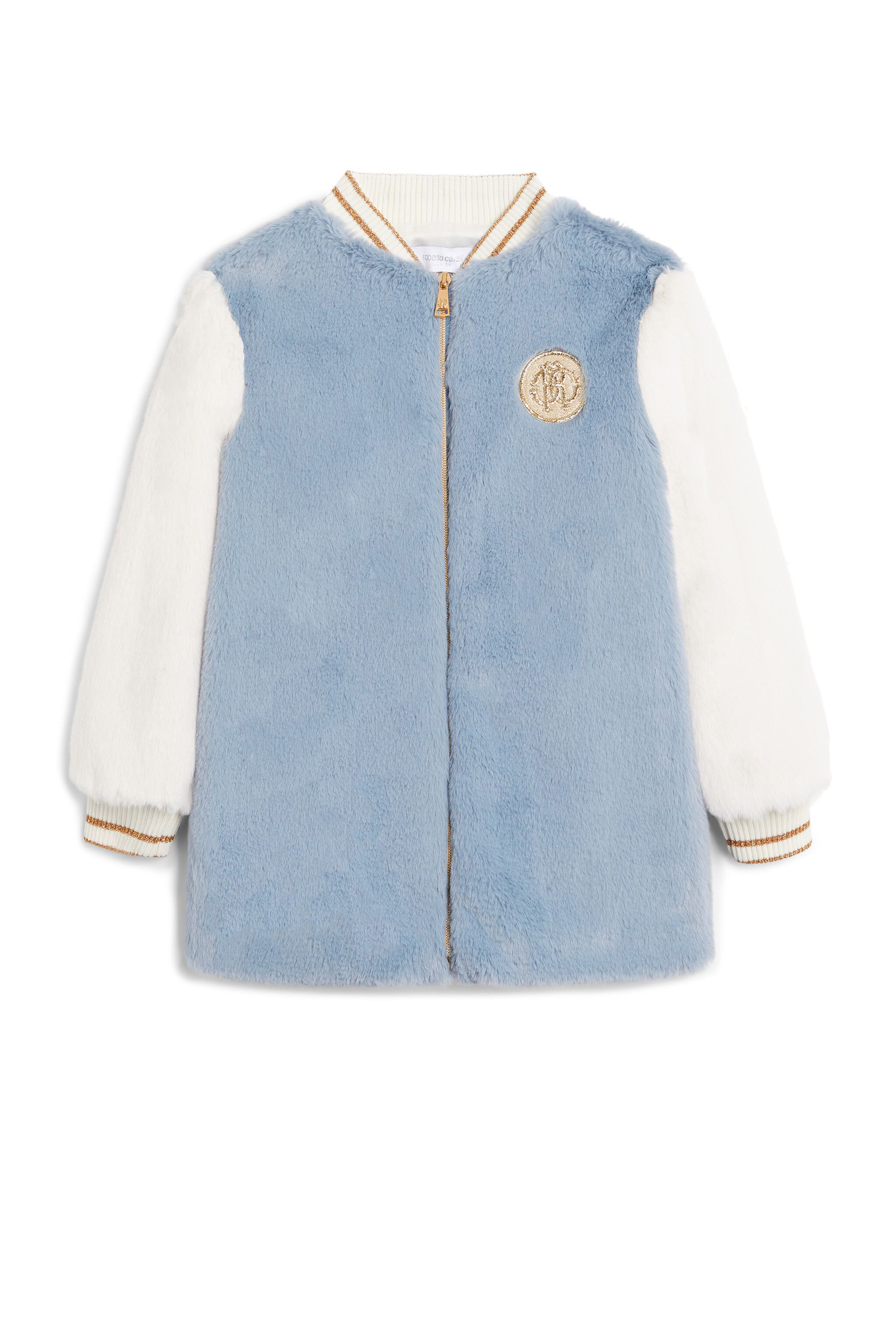 JU Eco faux fur varsity jacket SKY JJT405-FY050