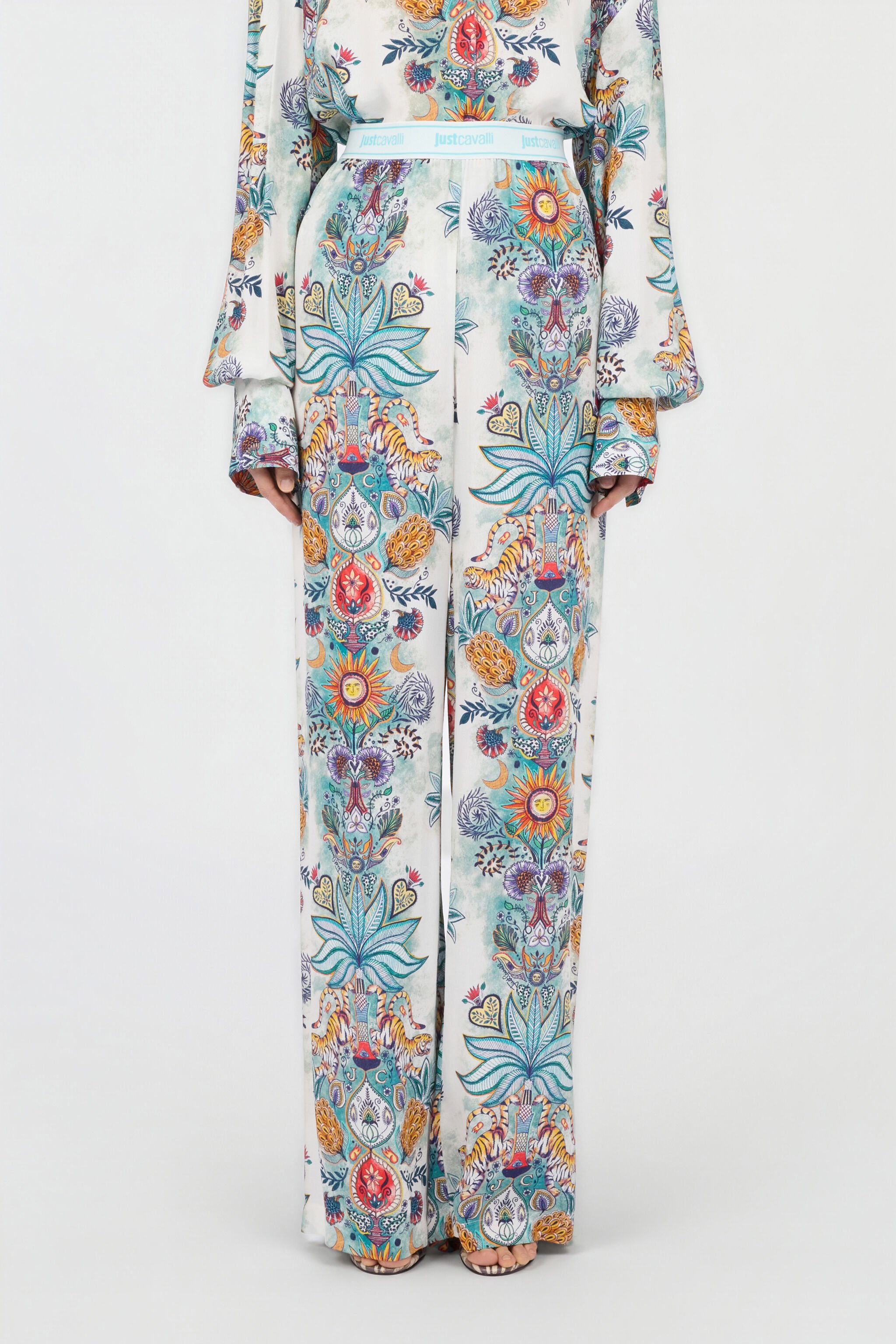 JC Tropical Garden Print Trousers TURCHESE CHIRO WFT158-WF505