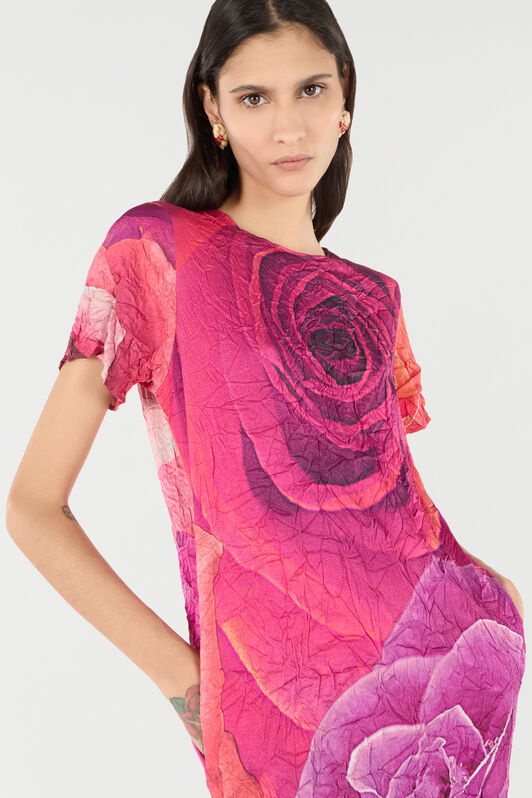 RC Robe Effet Ondulé À Imprimé Roses Fuchsia UKT155-FQN48