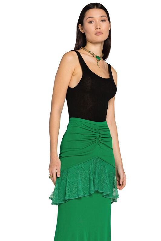 RC Lace-Trim Ruched Maxi Skirt Green EQT309-JT009